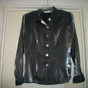 RETRO DISCO WET LOOK GREY SHIRT BLOUSE P 8